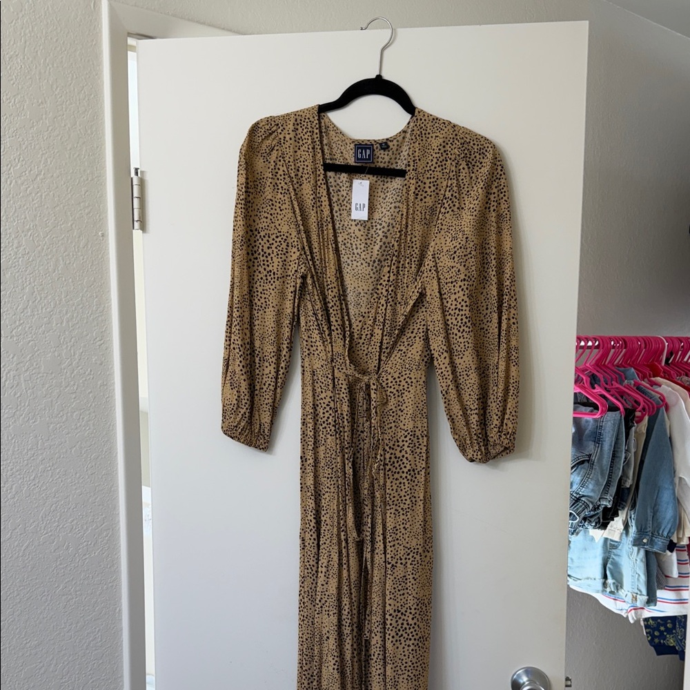 GAP Women's Brown Patterned Long Sleeve Dress